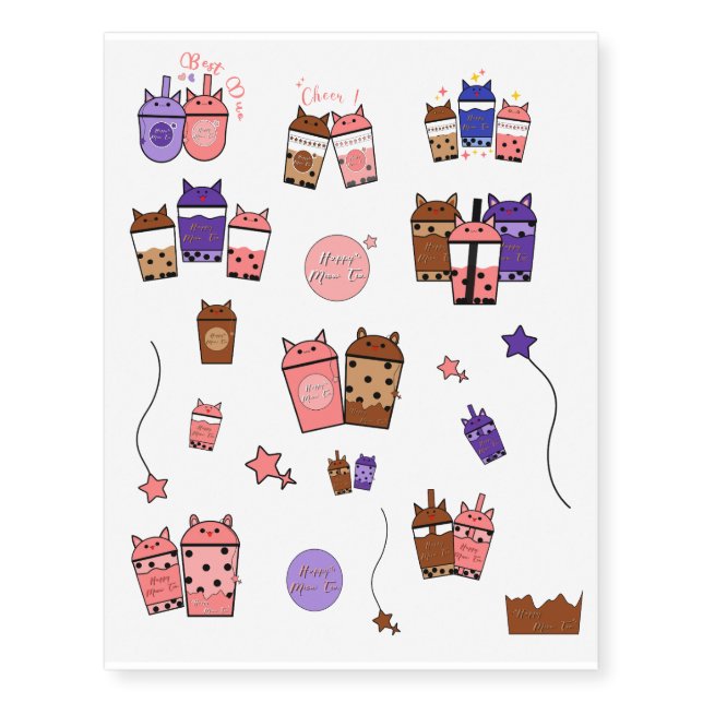 Kawaii Meow Tea Temporary Tattoos (Front)