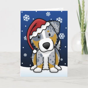 Kawaii Merle Australian Shepherd Christmas Card