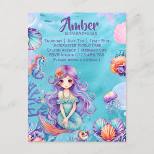 Kawaii Mermaid Party Invitation Postcard