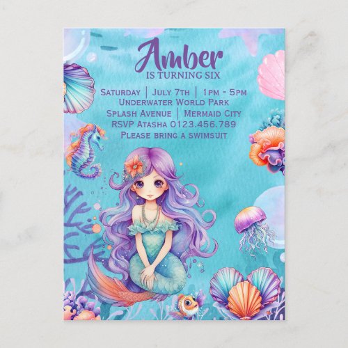 Kawaii Mermaid Party  Invitation Postcard