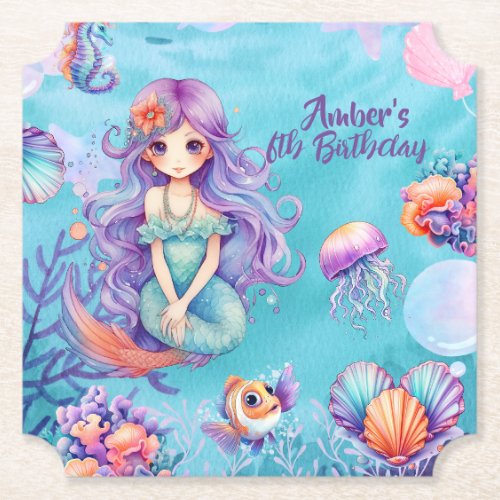 Kawaii Mermaid Party  Paper Coaster