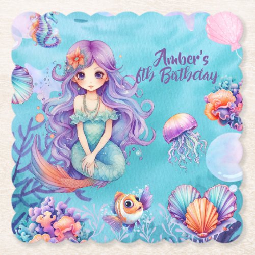 Kawaii Mermaid Party  Paper Coaster