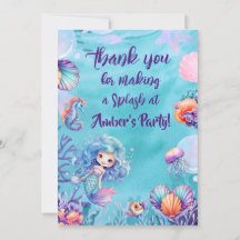 Kawaii Mermaid Party Thank You Card 