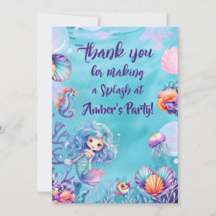 Kawaii Mermaid Party Thank You Card 