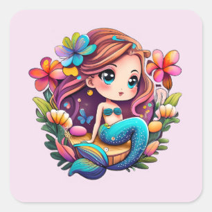Kawaii Mermaid  Square Sticker