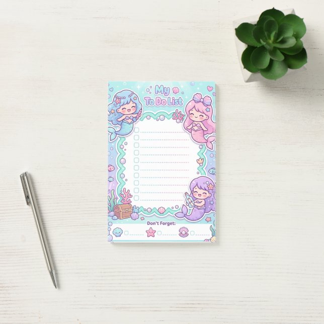 Kawaii Mermaid To-Do List Personalized Notepad (Office)