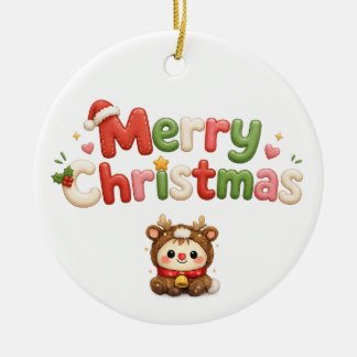 Kawaii Merry Christmas Ceramic Ornament