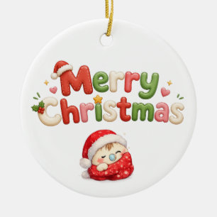 Kawaii Merry Christmas Ceramic Ornament