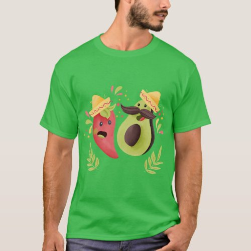Kawaii Mexican Sombrero Cactus Chili Avocado Cinco T_Shirt