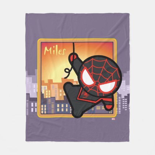 Kawaii Miles Morales City Sunset Fleece Blanket