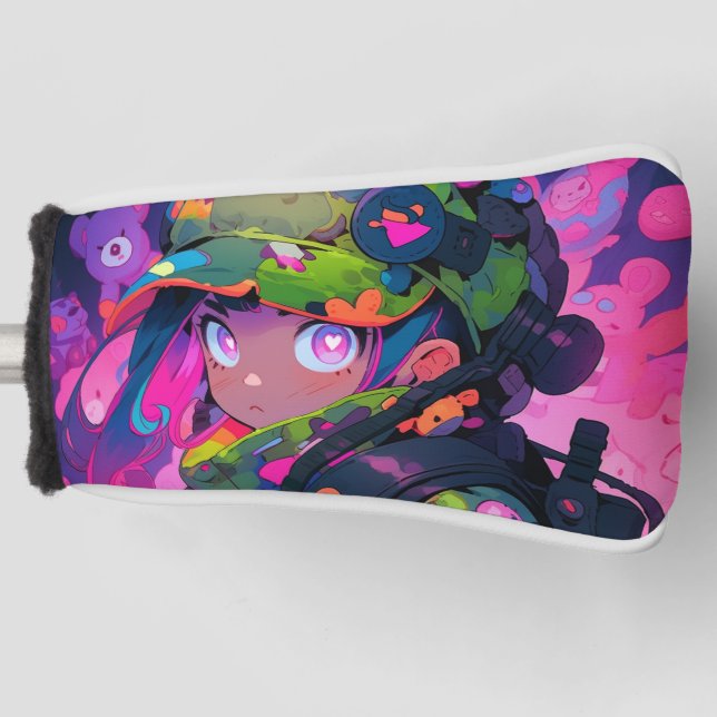 Kawaii Military Hunter Camouflage Heart Eyes Anime Golf Head Cover (Front)