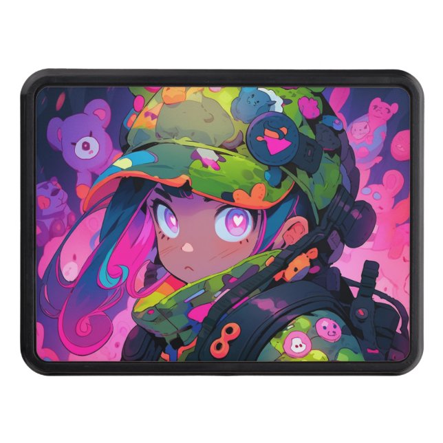 Kawaii Military Hunter Camouflage Heart Eyes Anime Hitch Cover (Front)