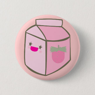 kawaii milk carton strawberry happy face pinback button