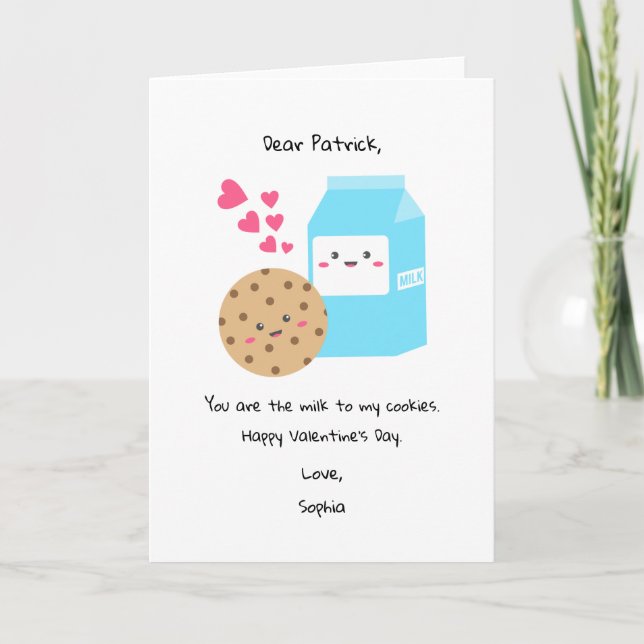 Kawaii Milk Cookies Valentine's Day Cute Sweet Holiday Card (Front)