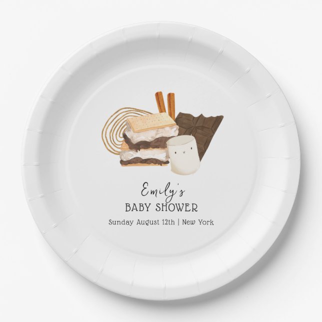 Kawaii Minimalist S'more Love & Fun Baby Shower Paper Plates (Front)