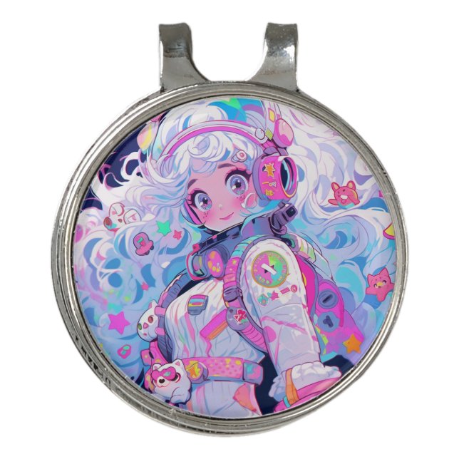 Kawaii Moe Pastel Space Astronaut Anime Girl Golf Hat Clip (Front)