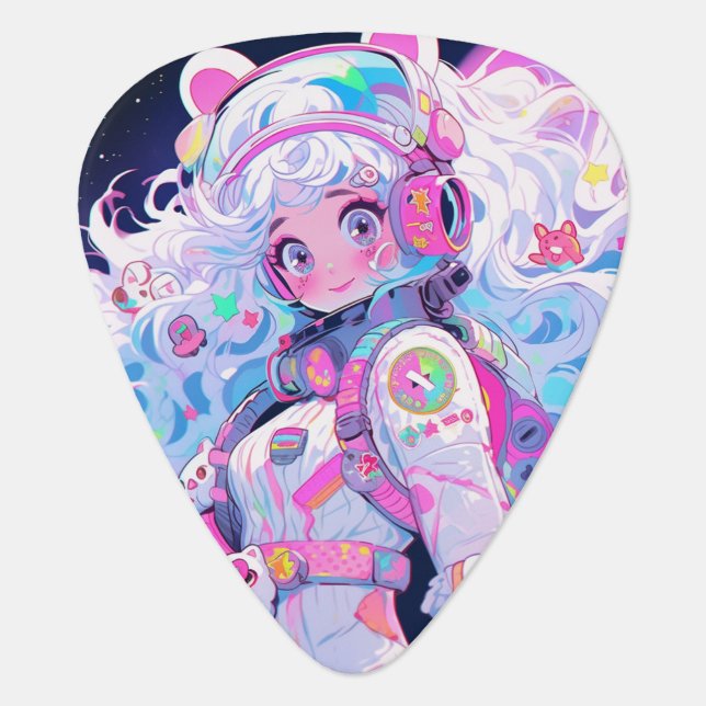 Kawaii Moe Pastel Space Astronaut Anime Girl Guitar Pick (Front)