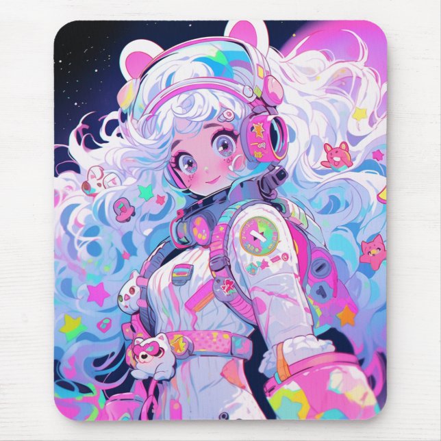 Kawaii Moe Pastel Space Astronaut Anime Girl Mouse Pad (Front)