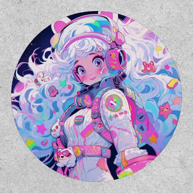 Kawaii Moe Pastel Space Astronaut Anime Girl Patch (Front)