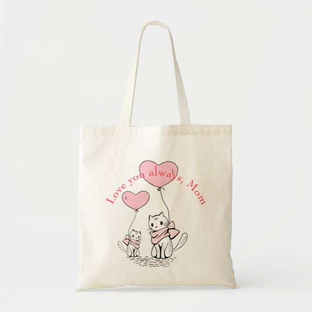 Kawaii Mom Cat & Kitten Custom Tote Bag (Front)