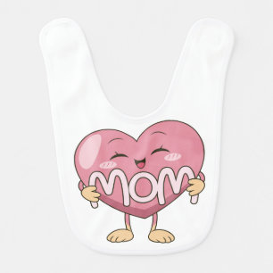 Kawaii Mom Heart Hug Design Baby Bib