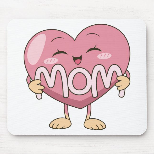 Kawaii Mom Heart Hug Design Mouse Pad (Front)