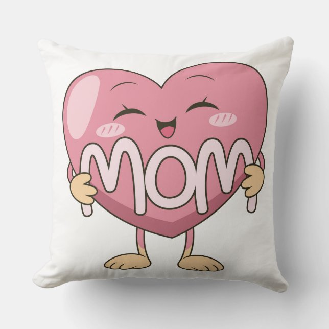 Kawaii Mom Heart Hug Design Throw Pillow (Front)
