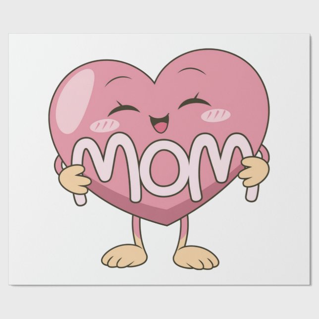 Kawaii Mom Heart Hug Design Wrapping Paper (Flat)