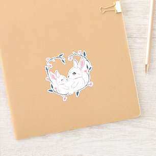 kawaii mom rabbit and her baby with flowers sticker