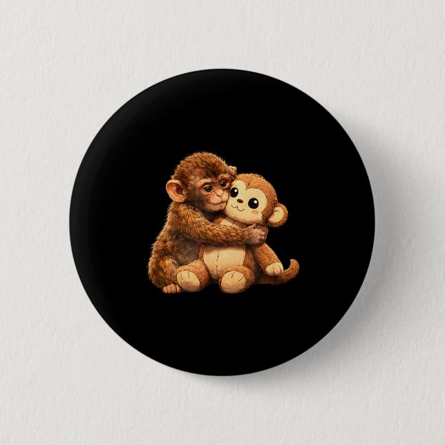 Kawaii monkey lover cute baby monkey punch hugging button (Front)