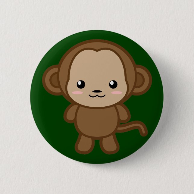 Kawaii Monkey Pinback Button (Front)