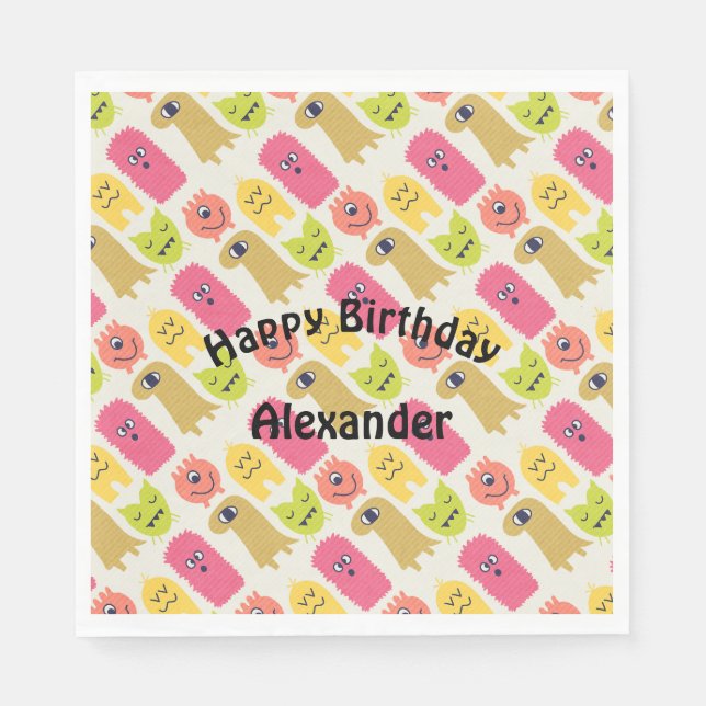 Kawaii Monster Birthday Party Napkin (Front)