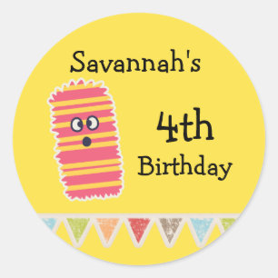 Kawaii Monster Birthday Stickers Classic Round