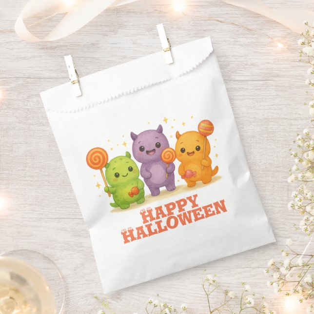 Kawaii Monsters & Lollipops Halloween Favor Bags (Clipped)