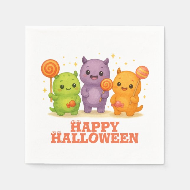 Kawaii Monsters & Lollipops Halloween Favor Bags Napkins (Front)