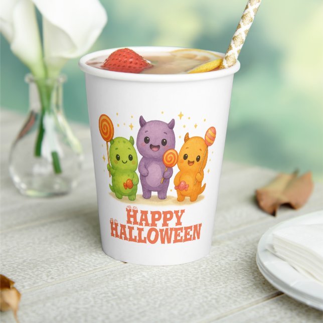 Kawaii Monsters & Lollipops Halloween Paper Cup (Insitu)