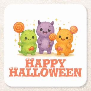 Kawaii Monsters & Lollipops Halloween Square Paper Coaster