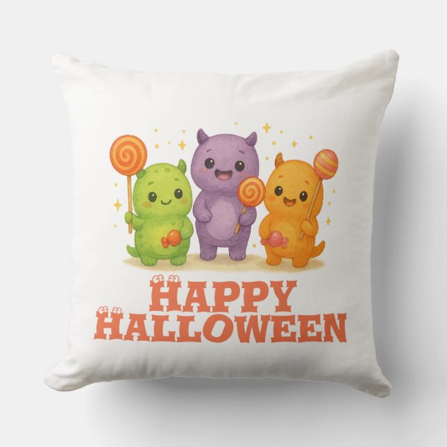 Kawaii Monsters & Lollipops Halloween  Throw Pillow (Front)