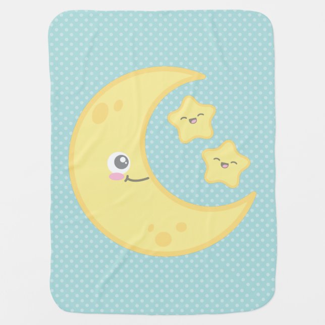 Kawaii Moon and Stars Baby Blanket (Front)