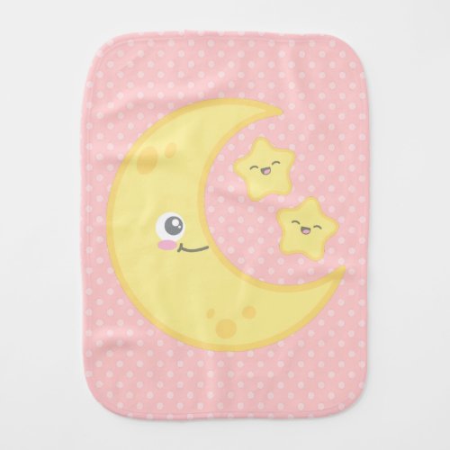 Kawaii Moon and Stars Baby Burp Cloth