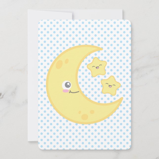 Kawaii Moon and Stars Baby Shower Invitations (Front)