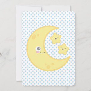 Kawaii Moon and Stars Baby Shower Invitations