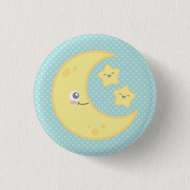 Kawaii Moon and Stars Button (Front)