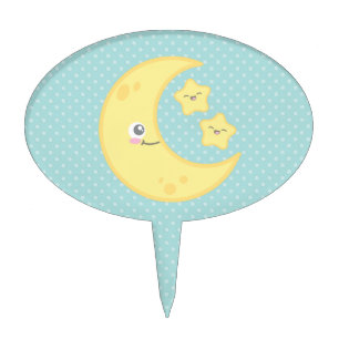 Kawaii Moon and Stars Cake Topper
