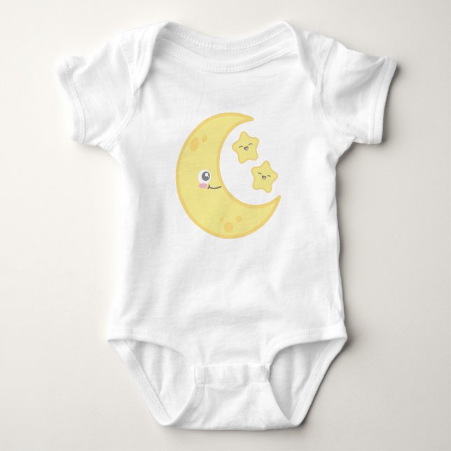 Kawaii Moon and Stars Clothing Baby Bodysuit (Front)