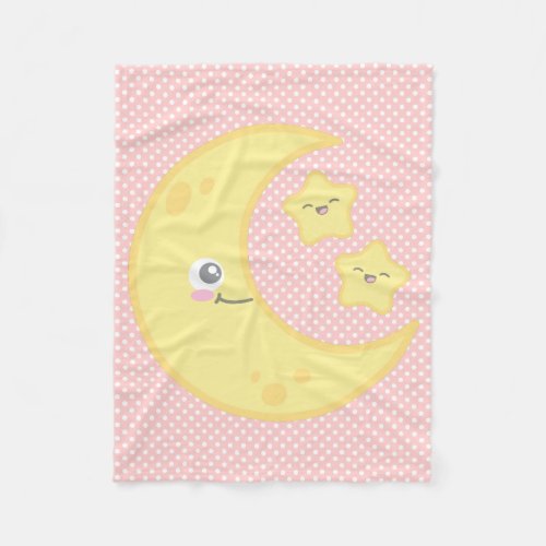 Kawaii Moon and Stars Fleece Blanket