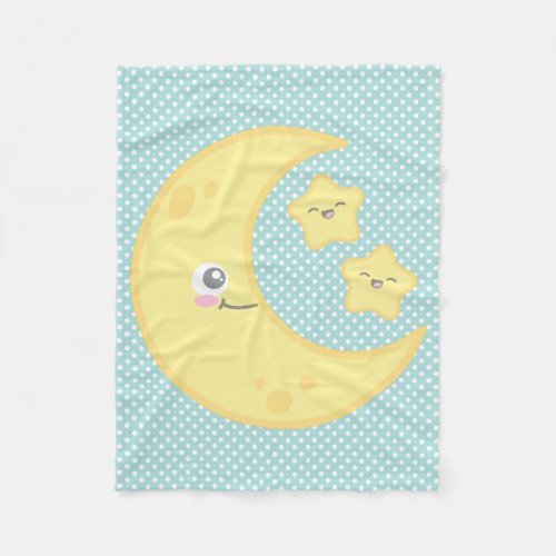 Kawaii Moon and Stars Fleece Blanket