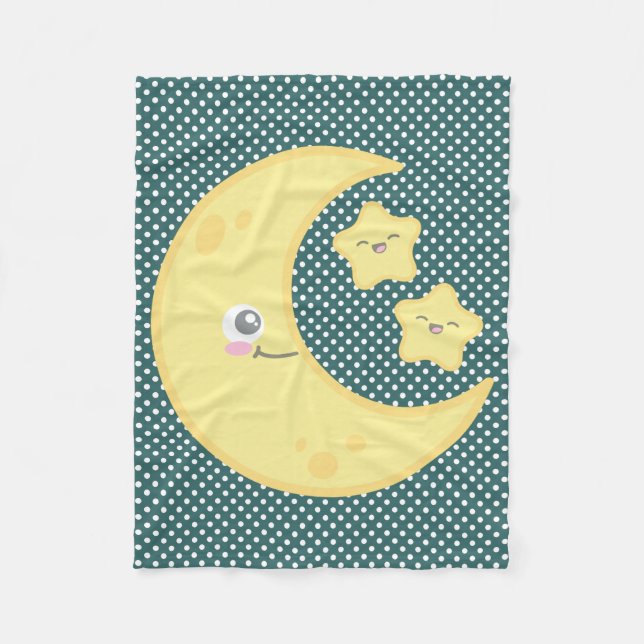 Kawaii Moon and Stars Fleece Blanket (Front)