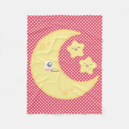 Kawaii Moon and Stars Fleece Blanket