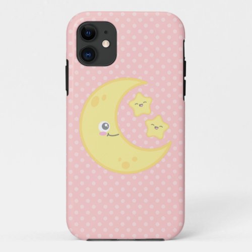 Kawaii Moon and Stars iPhone Case